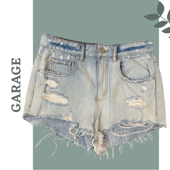 Garage Women's Festival High Wast Distressed Denim Shorts - Blue Size 3 - Picture 1 of 5